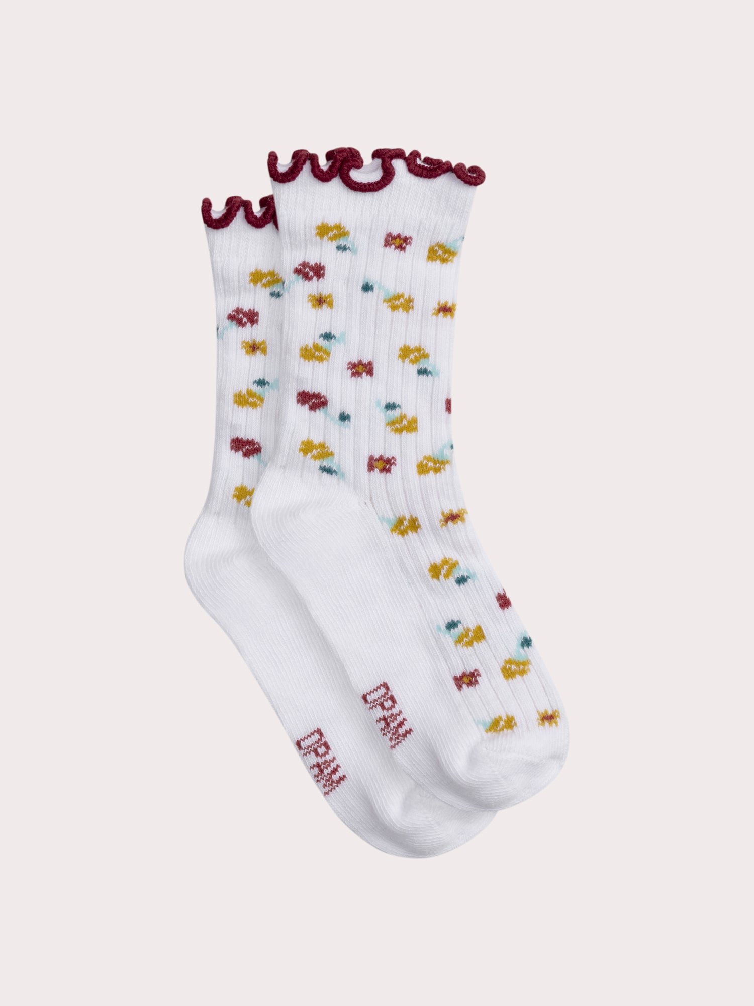 Chaussettes beiges côtelées à fleurs pour bébé fille